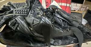 Pioneer Black Leather Patchwork Wheeled Duffle Bag